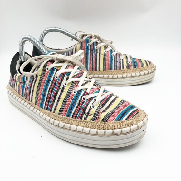 SAM EDELMAN Kavi Platform Sneaker Red Blue Stripe Tennis Shoes Womens 9.5 - Picture 1 of 10